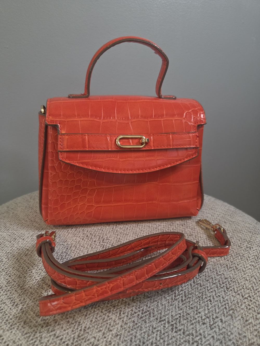 a new day Orange Croc-Embossed Top-Handle Satchel with Detachable Strap